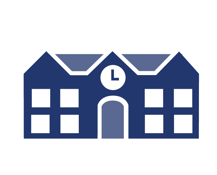 Icon of a multiple-story building with a clock in the center