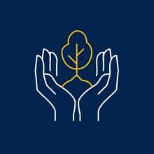 Outline of hands holding a small tree sprouting out of them