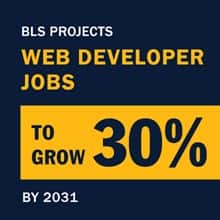 An infographic piece with the text BLS projects web developer jobs to grow 30% by 2031