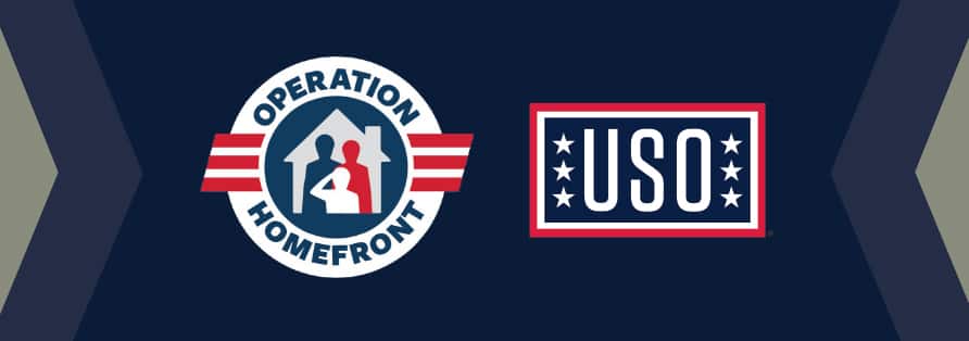 Operation Homefront logo and USO logo against a blue background