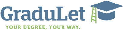 The GraduLet logo featuring the company name in blue type, a graduation cap icon and the phrase Your Degree, Your Way in green type