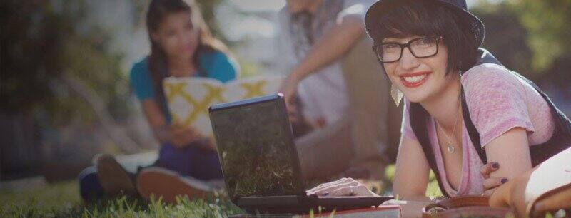 English Language and Literature students outside studying