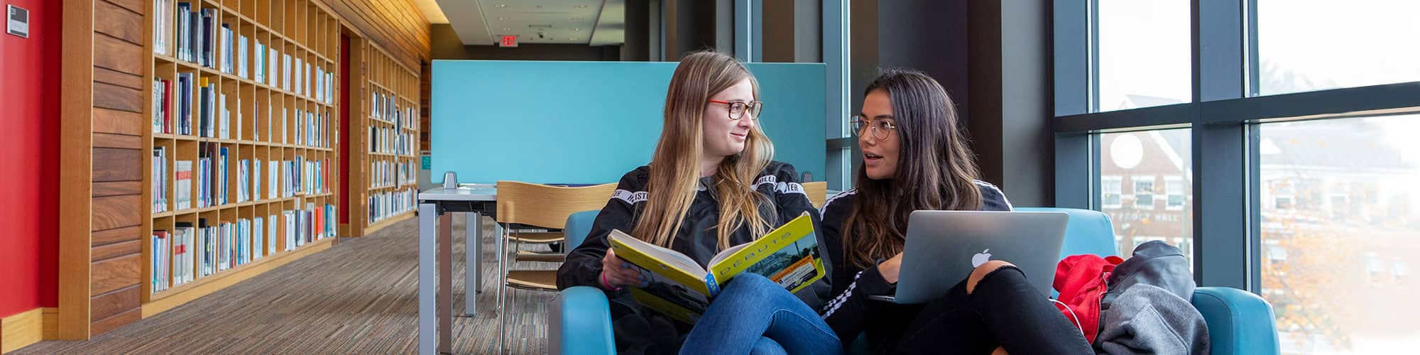 Two students working studying