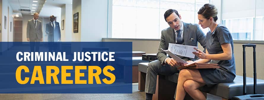 A student learning how their bachelor's degree will help them advance in criminal justice careers with the help of a professional with the text “criminal justice careers.”