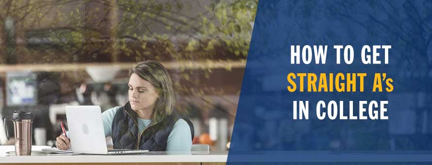 A woman studying and trying to get straight a's in college.