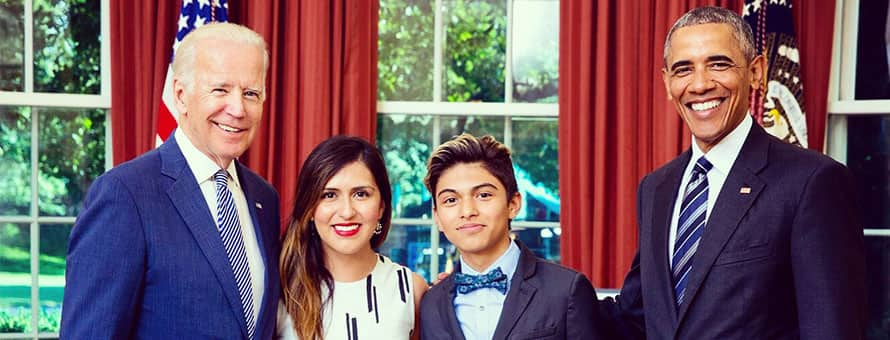 Maribel Duran and her son with President Obama and Vice President Biden