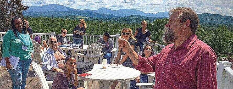 Writers in an outdoor discussion