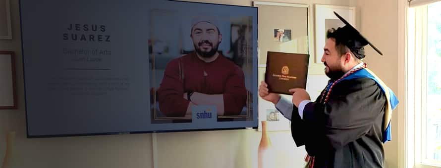 Virtual SNHU student recieiving diploma