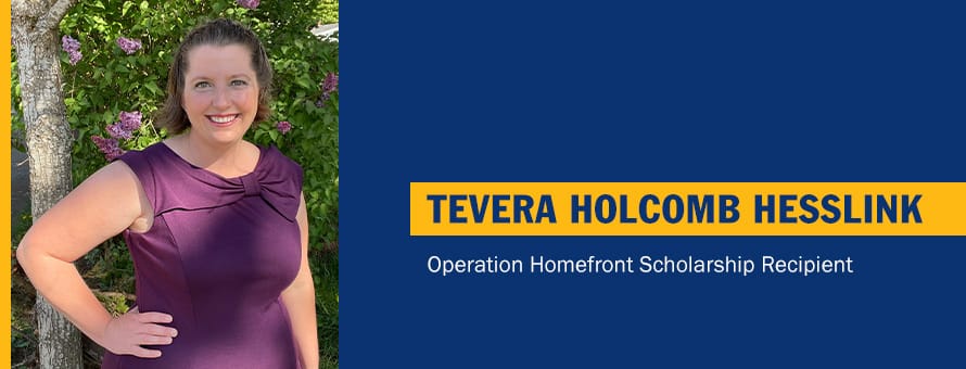 Tevera Holcomb Hesslink with text Tevera Holcomb Hesslink Operation Homefront Scholarship Recipient 