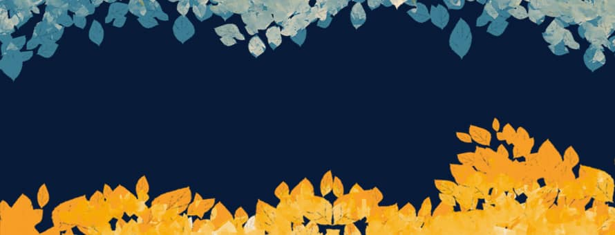Blue and gold leaves surrounding a dark blue background