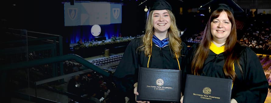 Heather Maier, who earned her online accounting degree from Southern New Hampshire University in 2023, with her daughter at commencement.