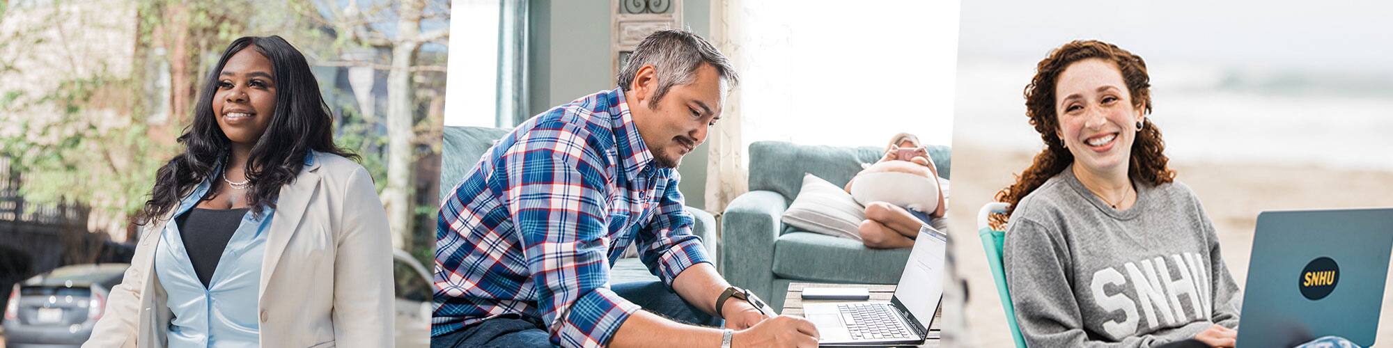 SNHU graduates from left to right Tanzania Fair, Derald Wise and Mariel Embry.