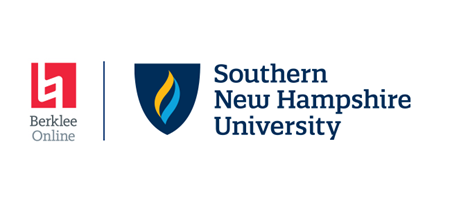 Berklee Online and Southern New Hampshire University Logos separated by a blue vertical line