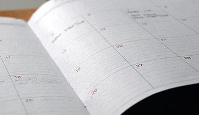 Calendar page in a planner
