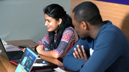 Two students working together